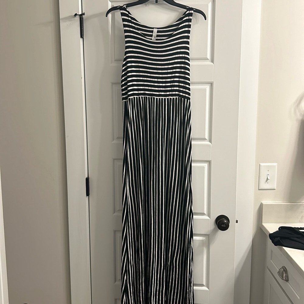 Black and white stripe maxi dress
